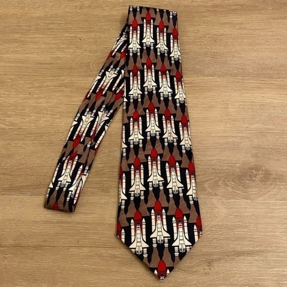 100% Silk Hand Made Neck Tie NASA Shuttle Spaceship USA Science Space